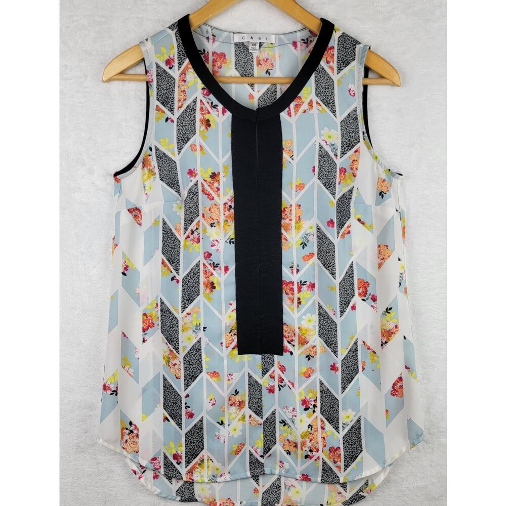 Cabi Cottagecore Tank Top Sz XS Colorful Floral Sheer Beachy Vacation Cruise